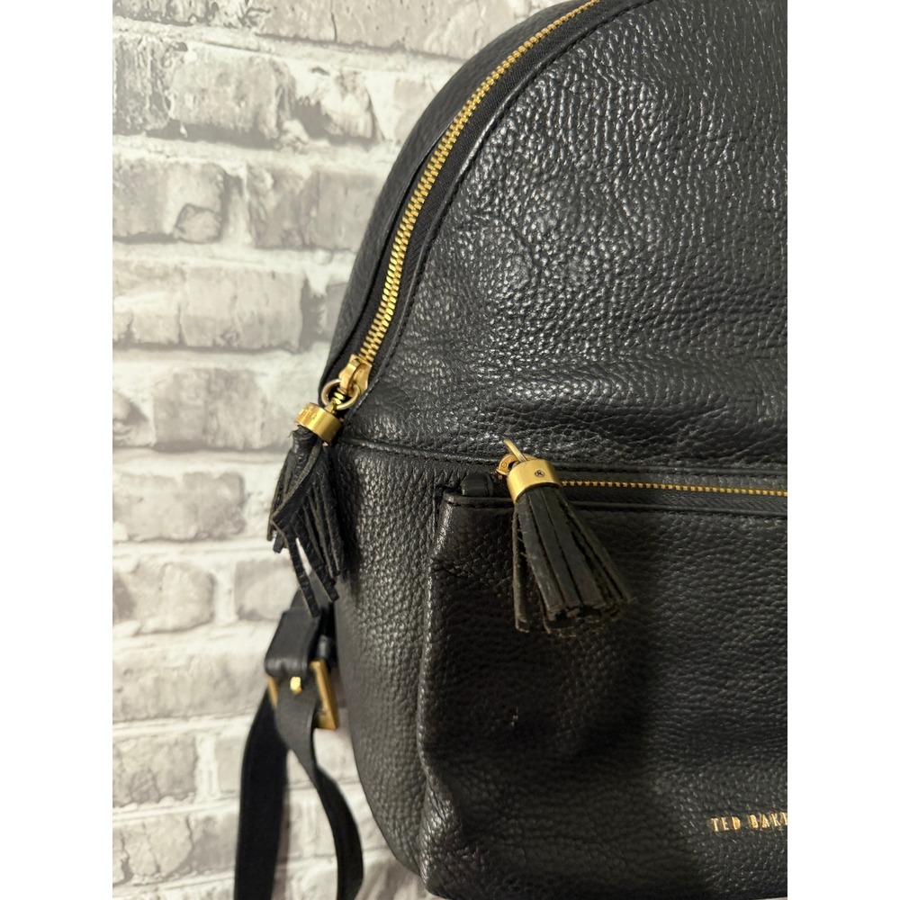 Ted Baker London Black Pebbled Leather Tassel Backpack Gold Hardware - Picture 4 of 6